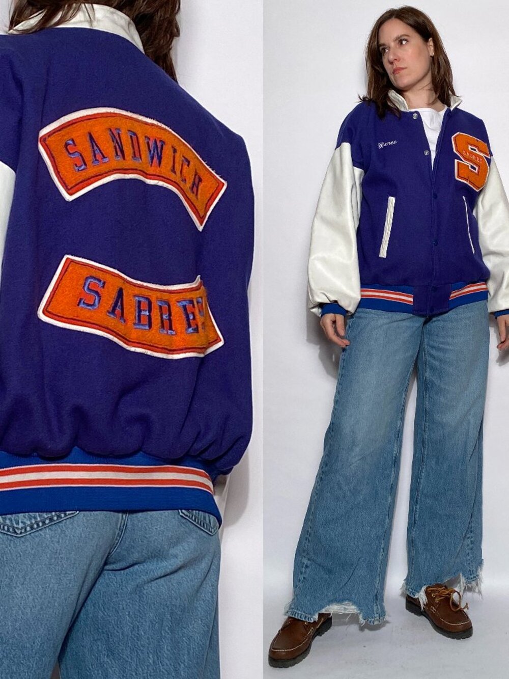 Vintage 1980s Highschool VARSITY Bomber Jacket with Leather Sleeves! Medium to L